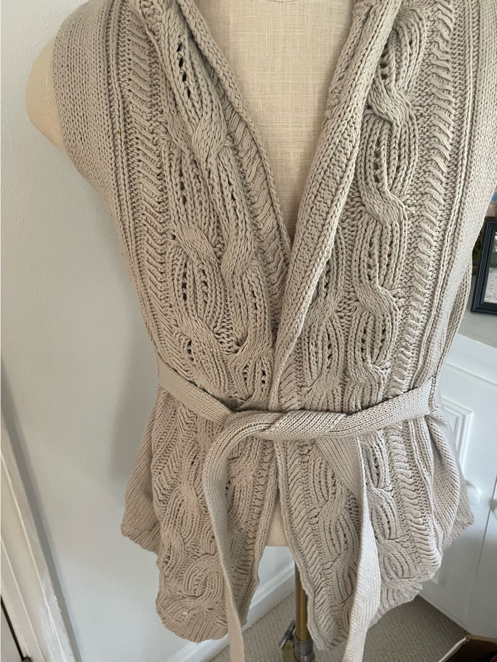 New York & Company Sleeveless Cable Knit Vest - Beige